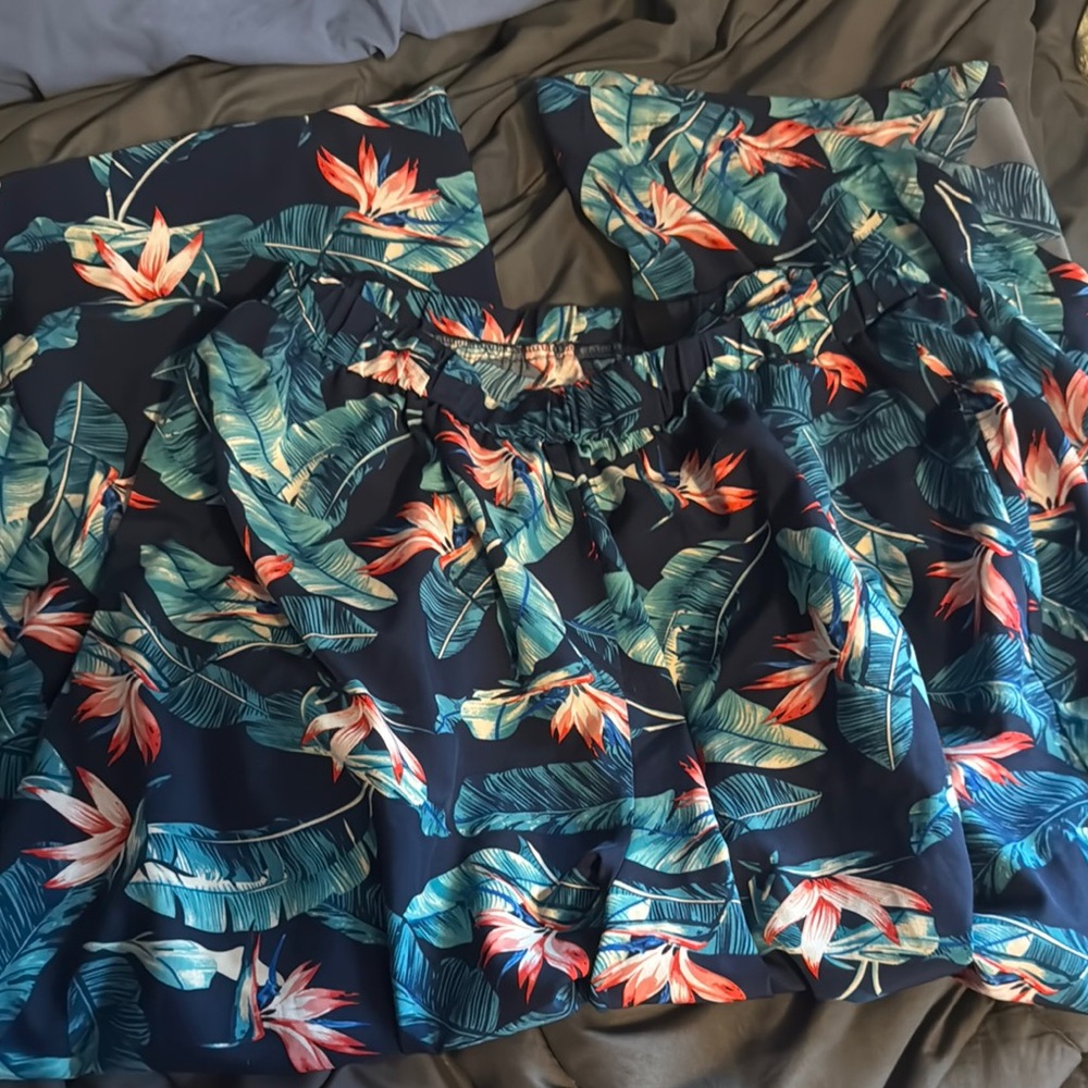 Tropical Floral Print Wide Leg Pants